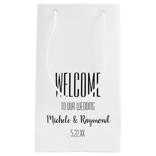 Welcome to Our Wedding White Gift Bags SMALL (Front)