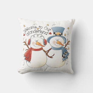 Welcome to Our Wonderland Winter Snowmen Cushion