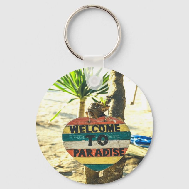 Welcome to paradise Beach Ocean Key Ring (Front)