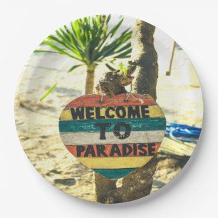 Welcome to paradise Beach Ocean Paper Plate