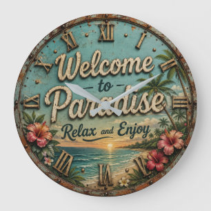 Welcome to Paradise Tropical Beach Large Clock