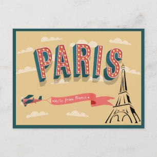 Welcome to Paris Vintage Postcard