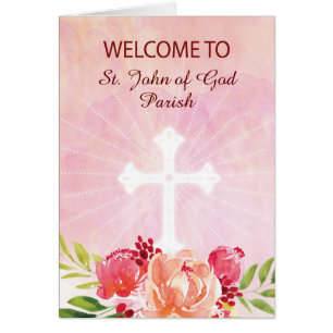 Welcome to Parish Customisable Cross Pink Flowers