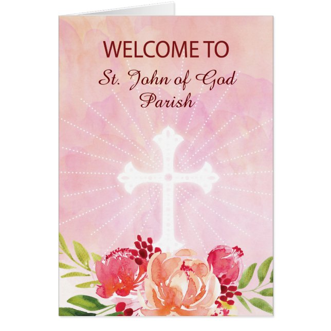 Welcome to Parish Customisable Cross Pink Flowers (Front)