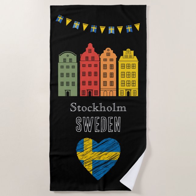 Welcome to party in Stockholm City Sweden Black Beach Towel (Front)