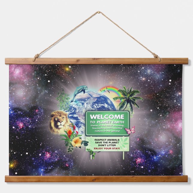 Welcome to Planet Earth Wood Topped Wall Tapestry (Front)