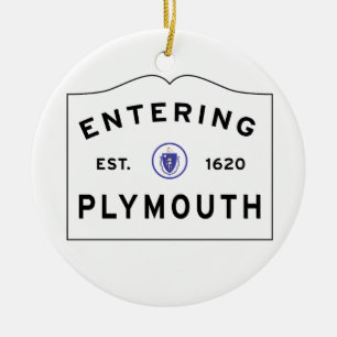 Welcome to Plymouth MA town sign Ceramic Tree Decoration