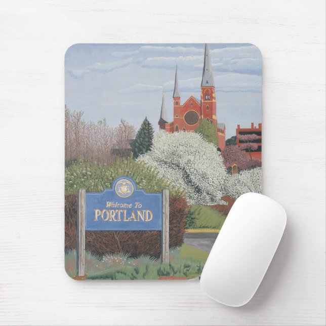 Welcome to Portland Maine Mouse Mat (With Mouse)