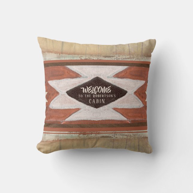 Welcome to Rustic Cabin Tribal Family Name Cushion (Front)
