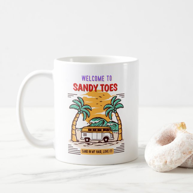 Welcome To Sandy Toes Summer Beach  Coffee Mug (With Donut)