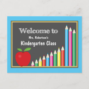 Welcome To School Kindergarten Coloured Pencils Postcard