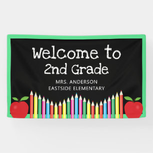 Welcome To Second Grade Apple Coloured Pencils Banner