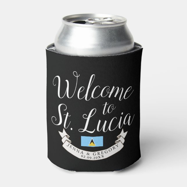 Welcome to St. Lucia | Destination Wedding Favour Can Cooler (Can Front)
