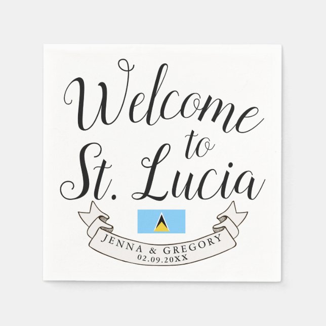 Welcome to St. Lucia | Destination Wedding Favour Napkin (Front)