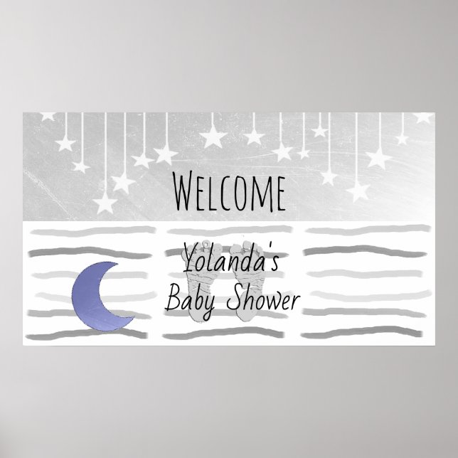 Welcome to Stars and Moon Baby Shower Personalised Poster (Front)