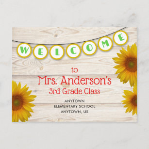 Welcome to Teacher's Class Yellow Daisies Rustic Postcard