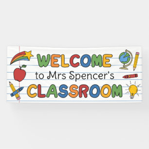Welcome To Teacher's Classroom Colourful Doodles Banner