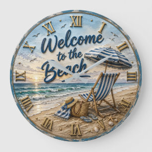 Welcome to the Beach Coastal Large Clock