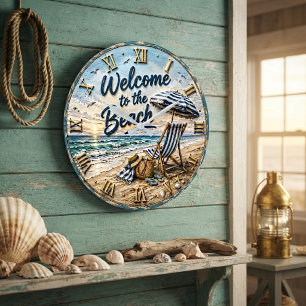 Welcome to the Beach Coastal  Large Clock