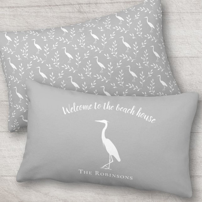 Welcome to the beach house heron decor family name lumbar cushion (Creator Uploaded)