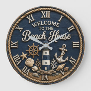 Welcome to the Beach House Nautical Lighthouse Large Clock