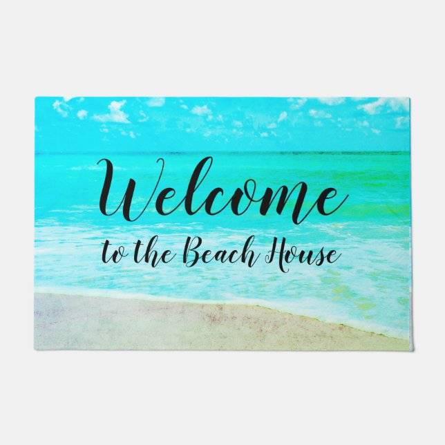 Welcome to the Beach House Ocean Black Text Doormat (Front)