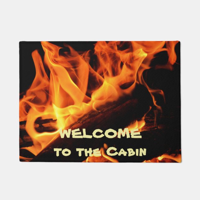Welcome to the Cabin Log Fire Doormat (Front)