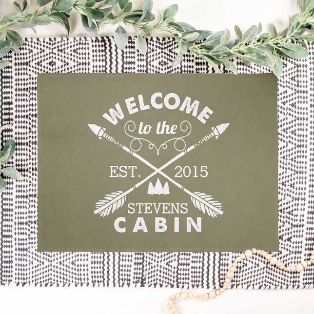 Welcome to the Cabin | Personalised Arrows Olive Doormat (Creator Uploaded)