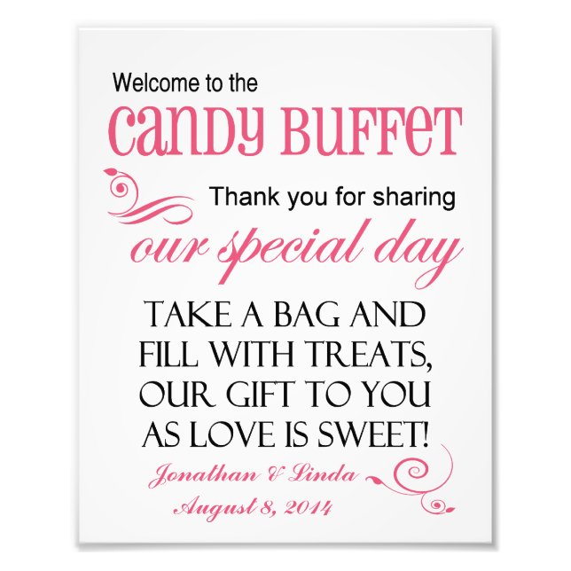 Welcome to the Candy Buffet Pink Wedding Sign (Front)