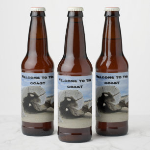 Welcome to the Coast Driftwood Pacific Ocean Photo Beer Bottle Label
