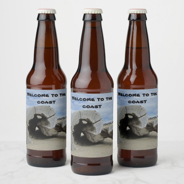 Welcome to the Coast Driftwood Pacific Ocean Photo Beer Bottle Label (Bottles)