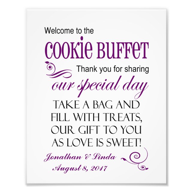 Welcome to the Cookie Buffet Wedding Sign - Plum (Front)
