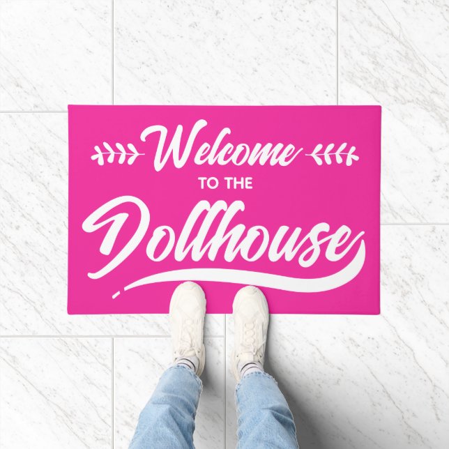 Welcome to the Dollhouse Hot Pink Script Doormat (Indoor)