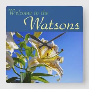 Welcome to the Family Name Wall Clocks Lily Flower