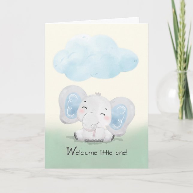 Welcome to the Family New Baby Boy Cute Elephant Card (Front)