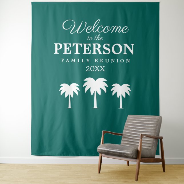 Welcome to the family reunion photo backdrop idea tapestry (In Situ)