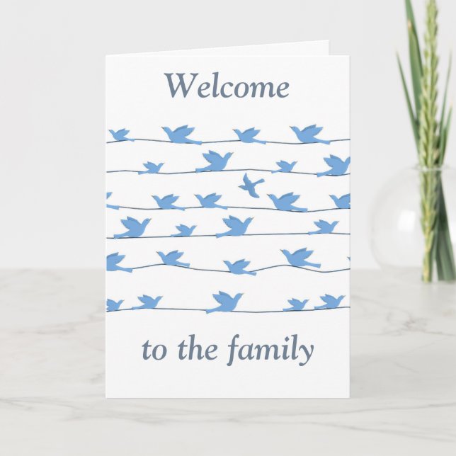 Welcome to the family, silhouette of birds on wire card (Front)