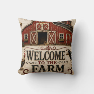 Welcome to the Farm Rustic Red Barn Farmhouse Cushion