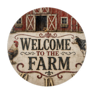 Welcome to the Farm Rustic Red Barn Farmhouse Cutting Board