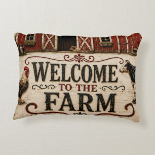 Welcome to the Farm Rustic Red Barn Farmhouse Decorative Cushion