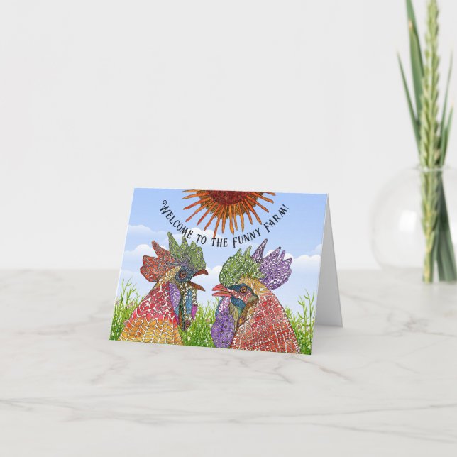 Welcome to the Funny Farm Chickens Greeting Card (Front)