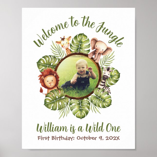 Welcome to the Jungle Photo Wild One Safari Sign (Front)