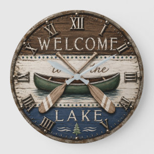 Welcome to the Lake Canoe Rustic Cabin & Cottage Large Clock