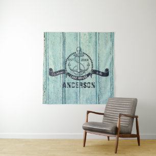Welcome to the Lake House Blue Wood Tapestry
