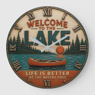 Welcome to the Lake House Cabin Decor Large Clock