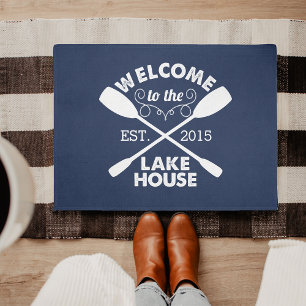 Welcome to the Lake House Navy & White Paddles Doormat