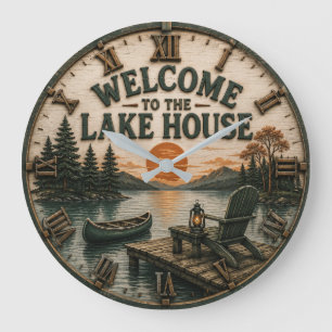 Welcome to the Lake House Rustic Canoe Cabin Large Clock