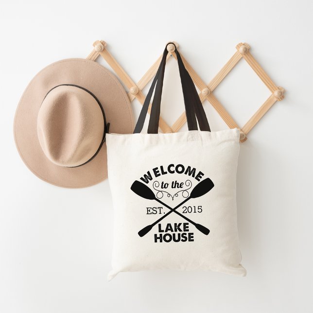 Welcome to the Lake House | Rustic Canoe Paddles Tote Bag (Creator Uploaded)