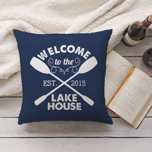 Welcome to the Lake House Rustic Navy Cushion