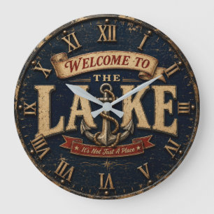 Welcome to the Lake House Rustic Vintage Nautical Large Clock